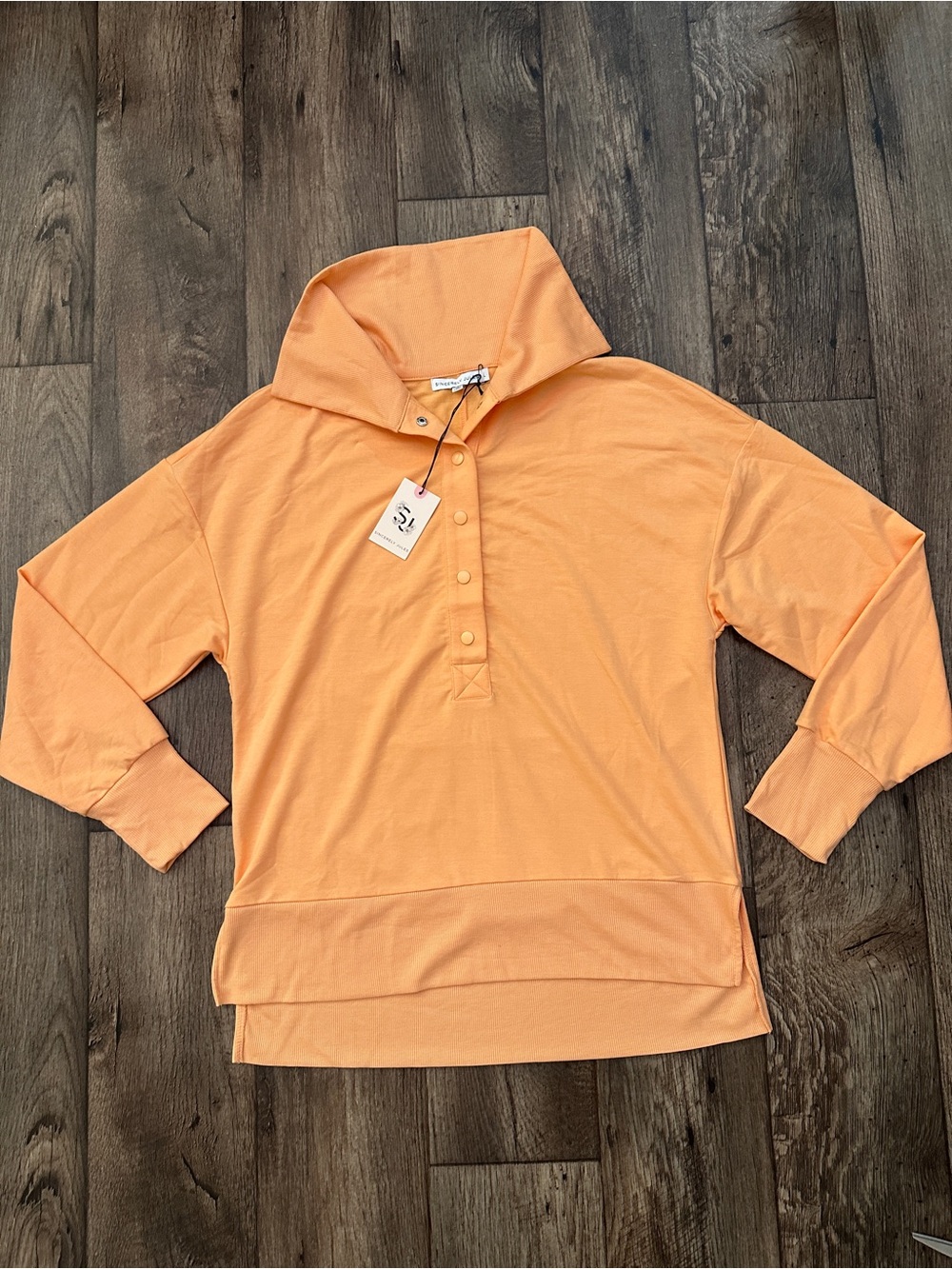 Sincerely Jules Orange Collared Snap Pullover Sweatshirt Women’s Size L Orange